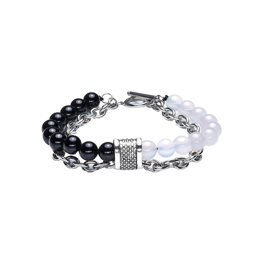 black and white onyx bead men's bracelet