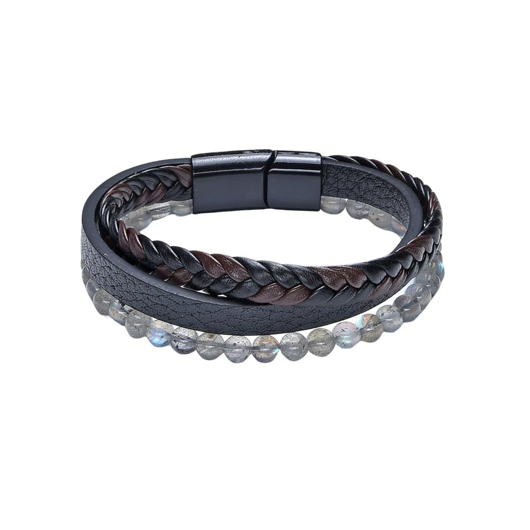 Pearlz Ocean Labradorite Leather Bracelet – Handmade Unique Men’s Jewelry