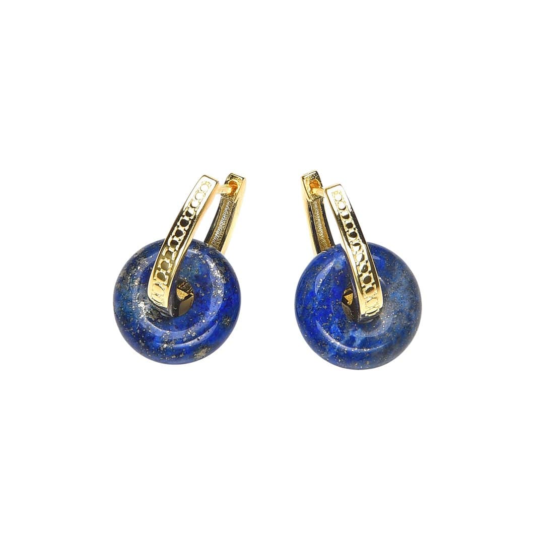 Pearlz Ocean Lapis Lazuli Donut Hoop Earrings Gold Plated Sterling Silver Women’s Jewelry