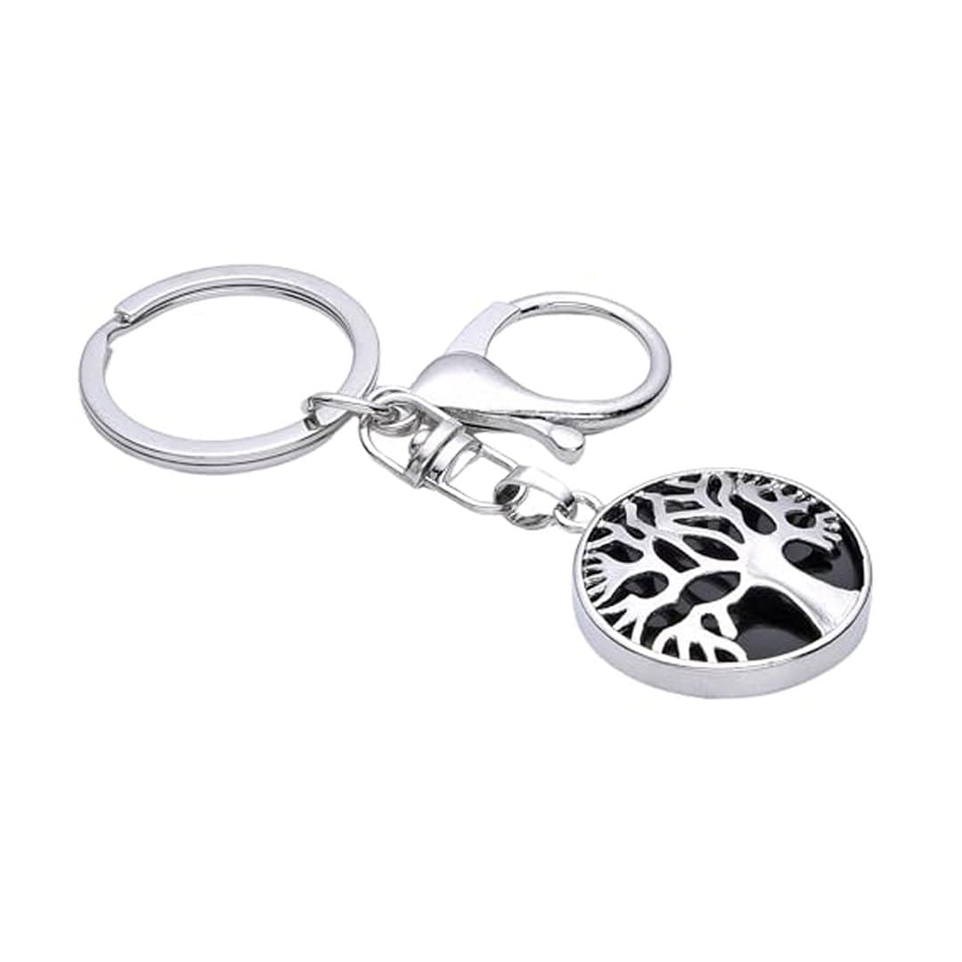ORL-GEM-KEYCHAIN-BLO Pearlz Ocean Black Obsidian Crystal Keychain Lucky Tree Charm for Men and Women