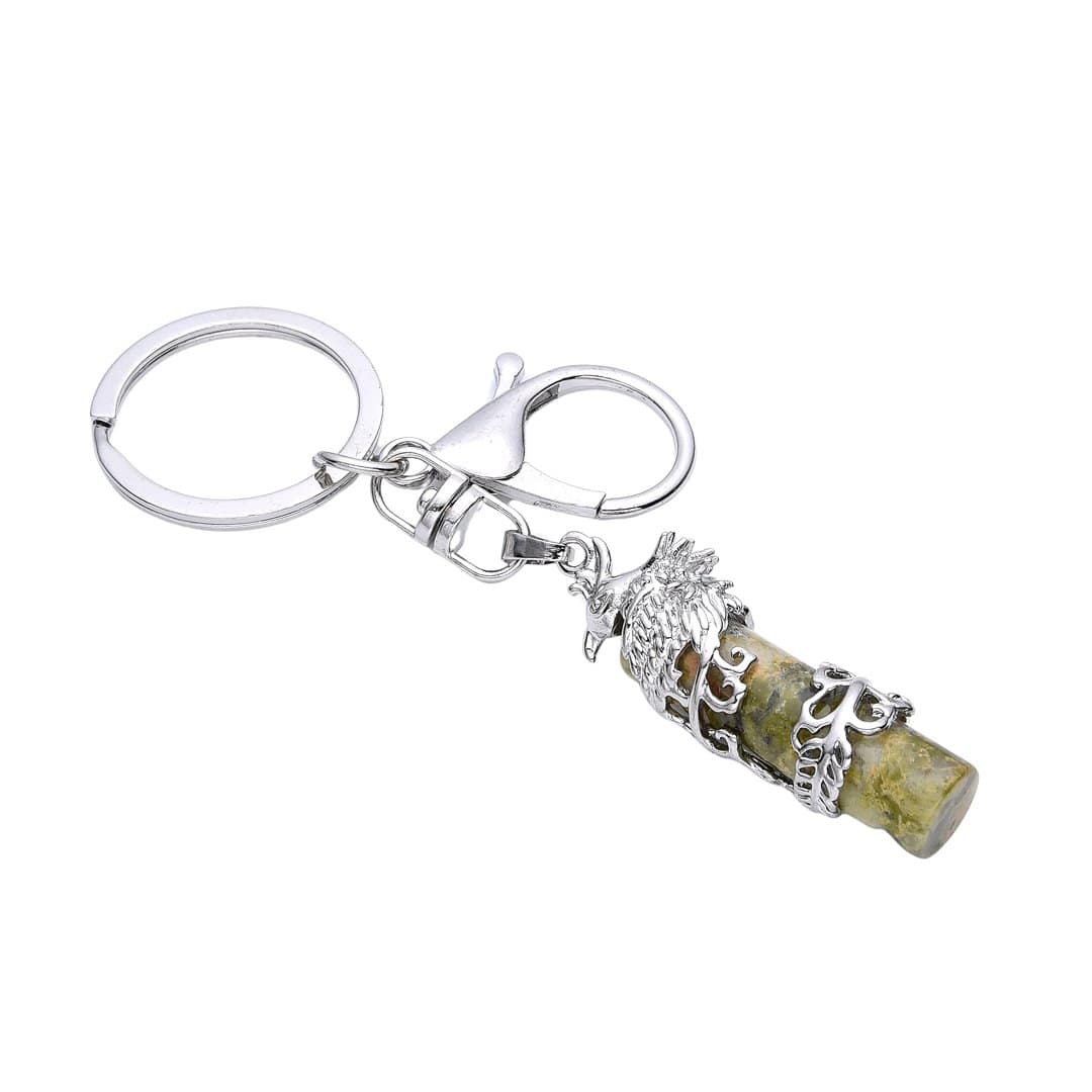 Pearlz Ocean Unakite Crystal Keychain Peacock Charm – Unique Gift for Men and Women