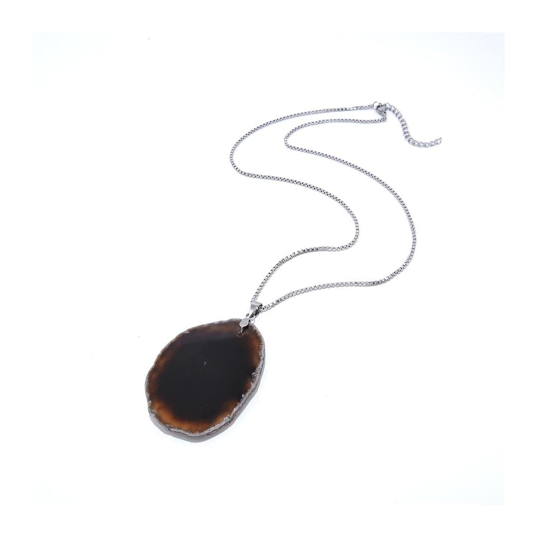 Pearlz Ocean Black Agate Pendant Necklace – Handmade Unique Slice Pendant