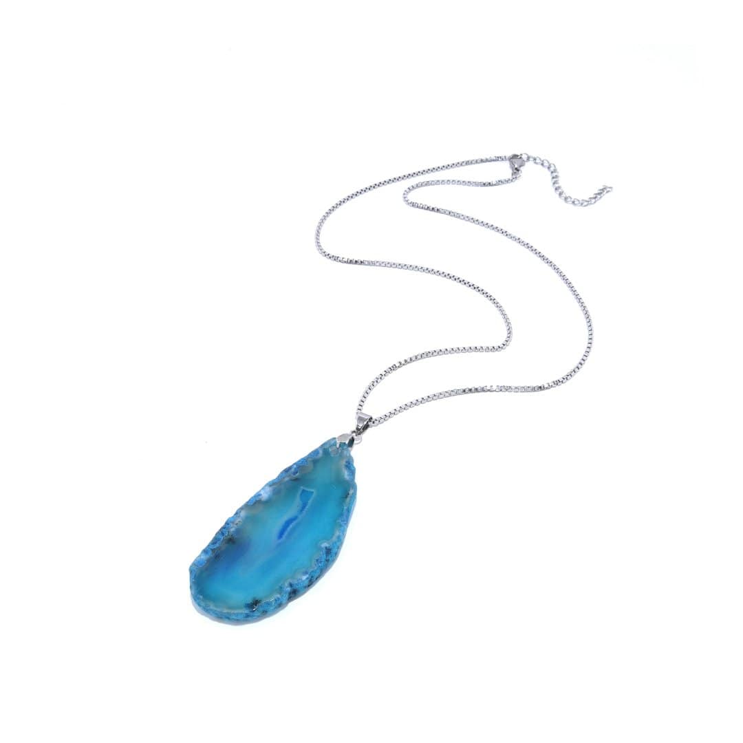 Pearlz Ocean Unique Blue Agate Slice Pendant Necklace with 18 Inch Chain