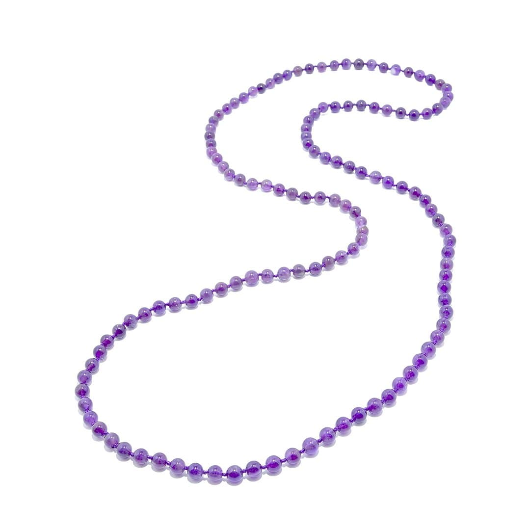 Pearlz Ocean 36 Inch Amethyst Round Bead Necklace – Handmade Healing Crystal Jewelry for Unisex Gift