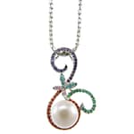 Pearlz Ocean Sterling Silver Freshwater Pearl and Multi-colored Zircon Pendant Necklace