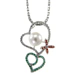Pearlz Ocean Sterling Silver Freshwater Pearl and Multi-colored Zircon Pendant Necklace