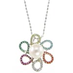 Pearlz Ocean Sterling Silver Freshwater Pearl and Multi-colored Zircon Pendant Necklace