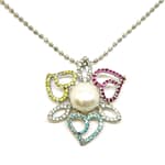 Pearlz Ocean Sterling Silver Freshwater Pearl and Multi-colored Zircon Pendant Necklace