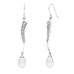 Pearlz Ocean Sterling Silver Freshwater Pearl and White Zircon EarRings