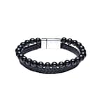 Pearlz Ocean Black Onyx Bead Bracelet for Men - 2-Layer Braided Leather