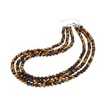 Pearlz Ocean Yellow Tiger's Eye 3-Row Necklace | Sterling Silver Clasp | Handmade