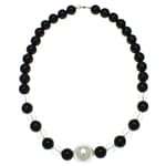 Pearlz Ocean Elegant Natural Round Black Agate White Crystal Center Shell Pearl Necklace for Women