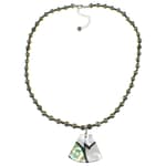 Pearlz Ocean Pyrite Round Beads Fashion Necklace with Abalone Shell Pendant 925 Clasp