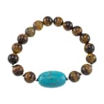 Pearlz Ocean Yellow Tigers Eye and Turquoise Howlite Stretch Bracelet with Sterling Silver Accents