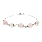 Pearlz Ocean Sterling Silver Link Bracelet with Faceted Gemstone Bead Rose Quartz Jewelry for Women