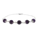 Pearlz Ocean Sterling Silver Link Bead Bracelet with Faceted Gemstone Bead Amethyst Jewelry for Women
