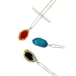 Pearlz Ocean Set of 3 Natural Agate Slice Blue Orange Black Pendant Necklace with 18 Inches Chain 2 Inches Extender