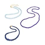 Pearlz Ocean Set of 3 Handmade Gemstone Beaded Necklaces - Aquamarine, Lapis Lazuli, Amethyst