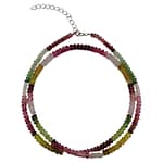 Pearlz Ocean Ladies Natural Tourmaline Necklace – 16"+2" Ext – Multicolour Long Beaded Jewellery – 925 Sterling Silver – Balancing, Uplifting Wear.