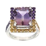 Pearlz Ocean Ametrine, Amethyst & Citrine Ring – Multicolor Gemstone Cocktail Ring for Women with 12mm & 2mm Stones in 925 Sterling Silver, Elegant & Gift-Worthy