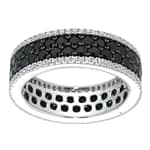 Pearlz Ocean Black & White Cubic Zirconia Band Ring – Round Cut Synthetic Stones in 925 Sterling Silver with Rhodium Finish, Elegant Eternity Style for Women