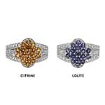 Pearlz Ocean Ladies Natural Citrine & White Topaz Quatrefoil Ring – Rhodium-Plated 925 Sterling Silver – Hypoallergenic Elegant Round Cut Jewelry
