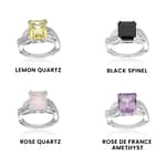 Pearlz Ocean Ladies Sterling Silver Cocktail Ring – Emerald-Cut Black Spinel Centre, 32 White Topaz Halo, 9x11mm Stone, Rhodium Plated – Statement Jewellery for Gifting & Every Occasion