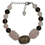 Pearlz Ocean Rose Quartz & Smokey Quartz Bracelet – 925 Sterling Silver – Natural Gemstone Ladies Bracelet – 7"+2" Extension – Fancy Design – Emotional Balance Jewelry