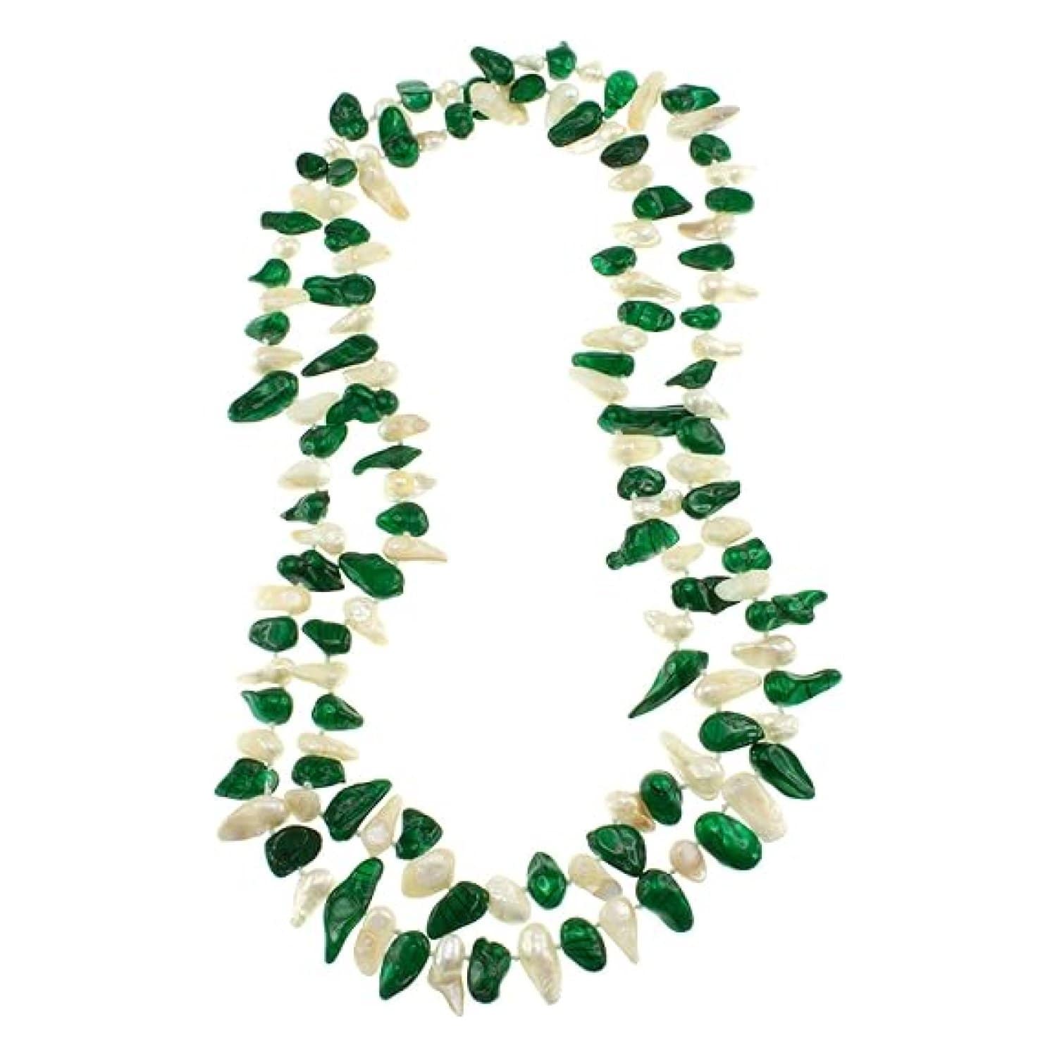 OP-SN-00077 Pearlz Ocean Green and White Freshwater Cultured Pearl 48 Inches Endless Necklace - Image 1