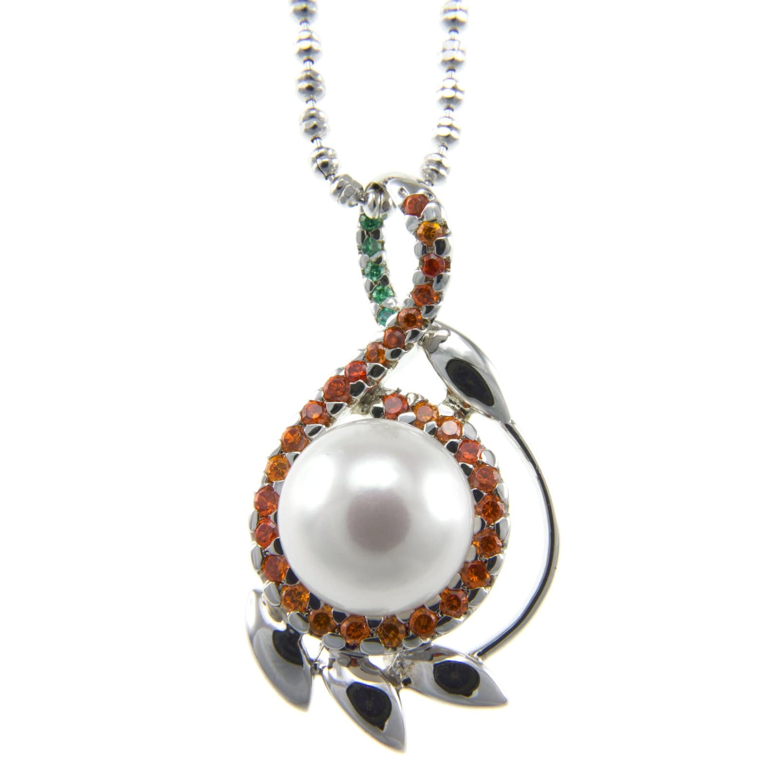 Pearlz Ocean Sterling Silver Freshwater Pearl and Multi-colored Zircon Pendant Necklace