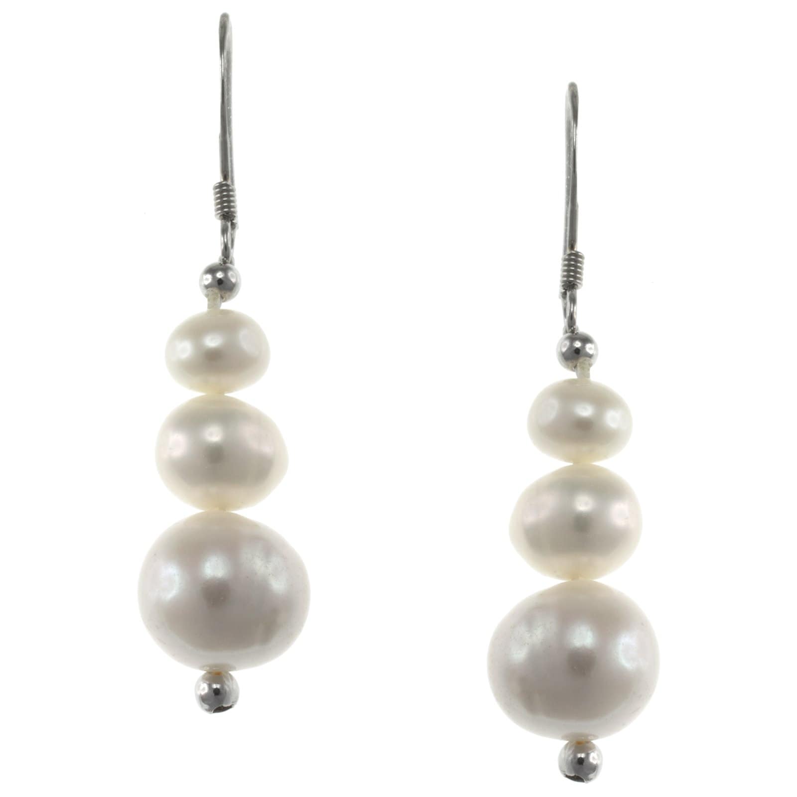 Pearlz Ocean Sterling Silver White Freshwater Pearl Journey EarRings