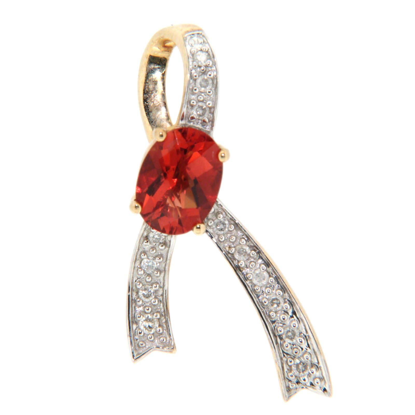 GGL Red Labradorite and Diamond 10k Gold Pendant