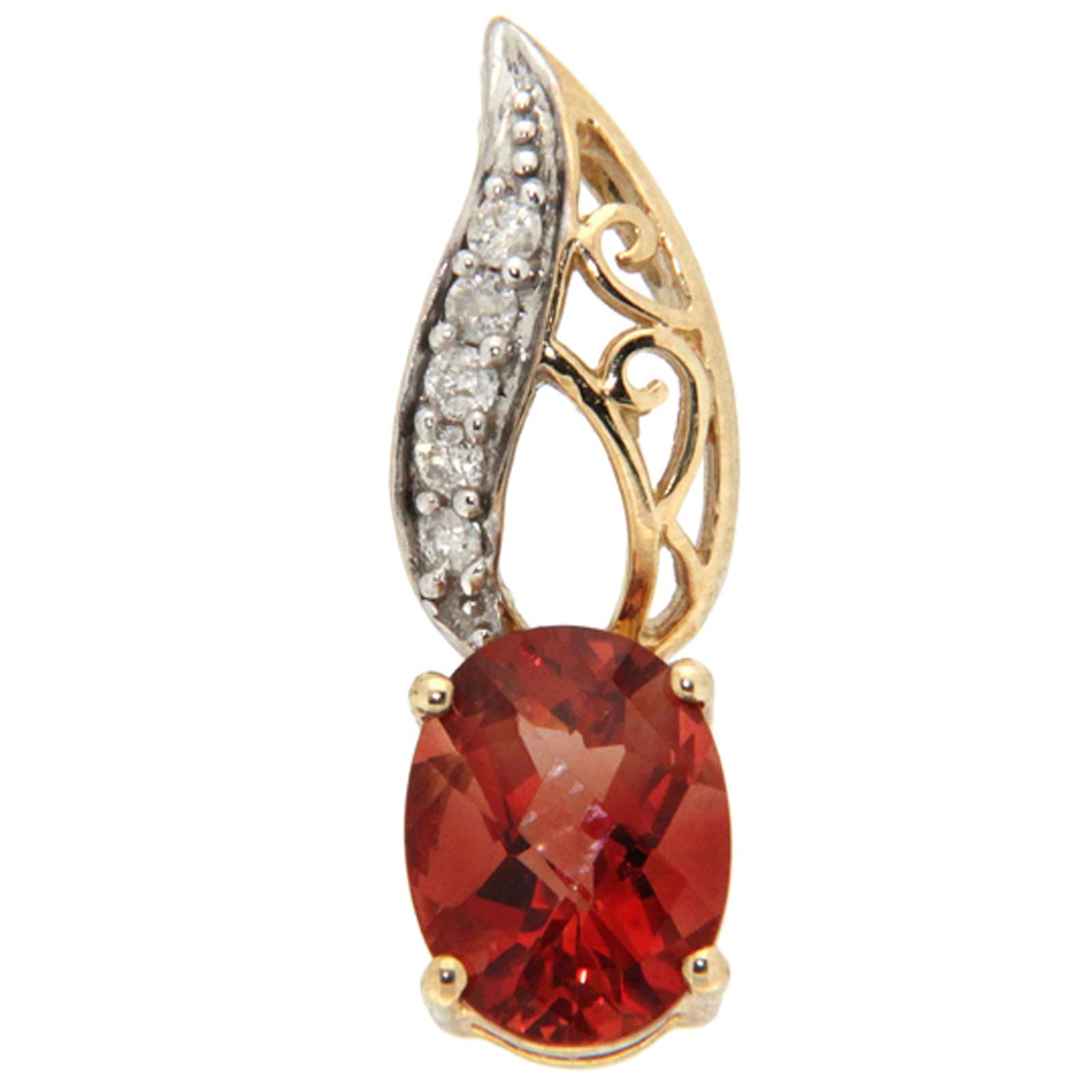GGL Red Labradorite and Diamond 10k Gold Pendant