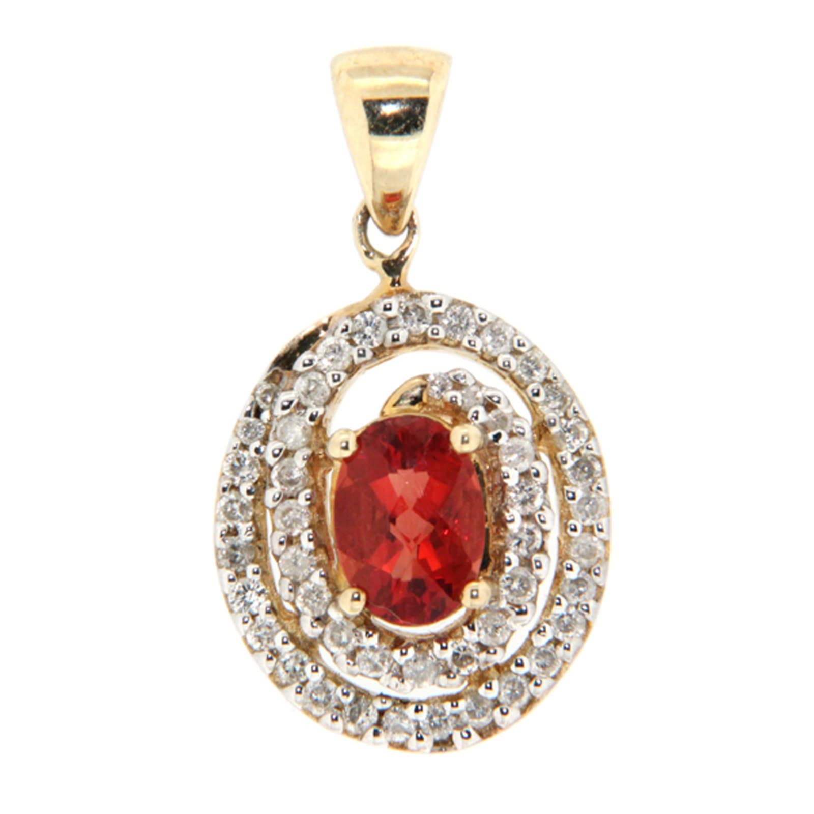 GGL Red Labradorite and Diamond 10k Gold Pendant
