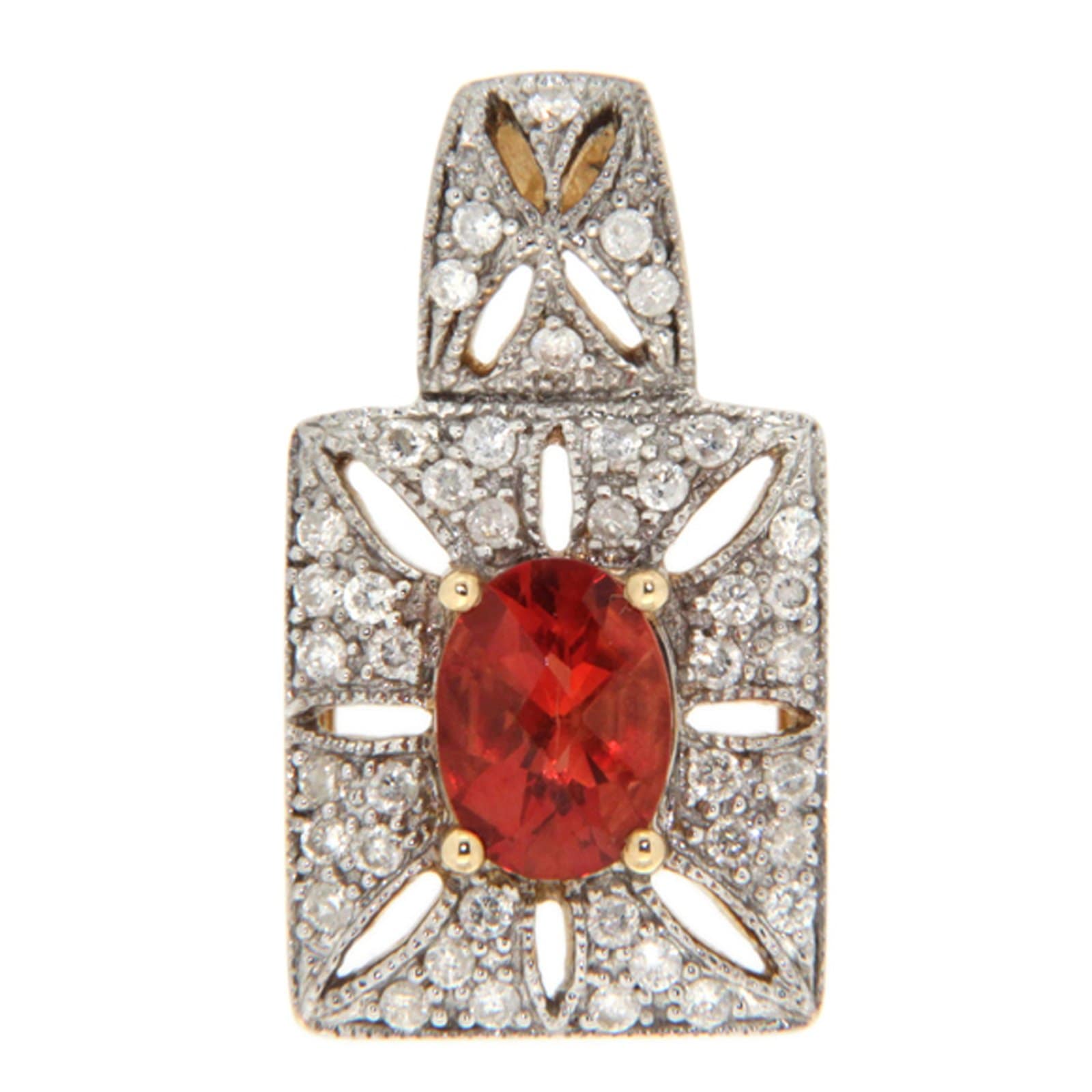GGL Red Labradorite and Diamond 10k Gold Pendant