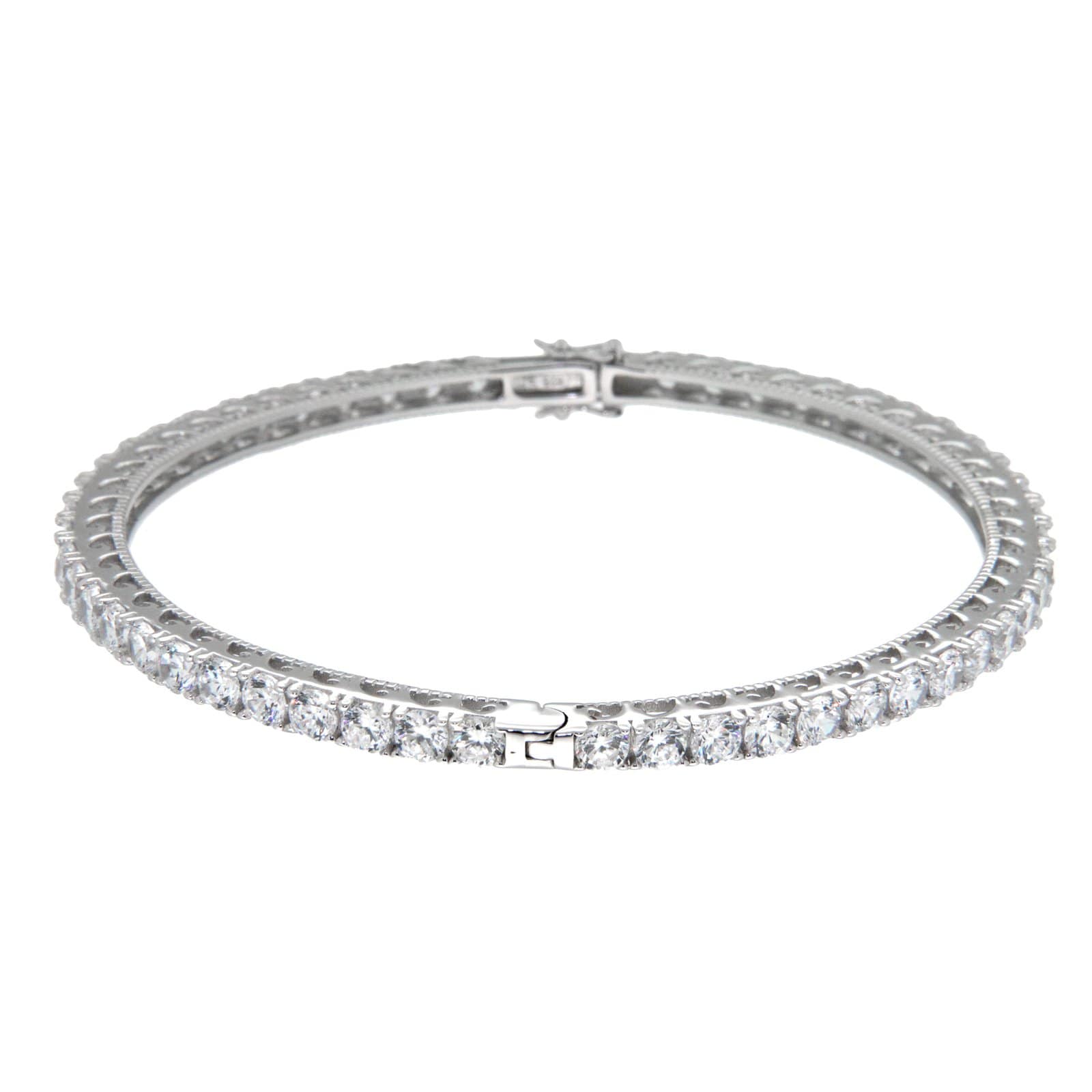 GGL Sterling Silver White Zircon Hinged Bangle