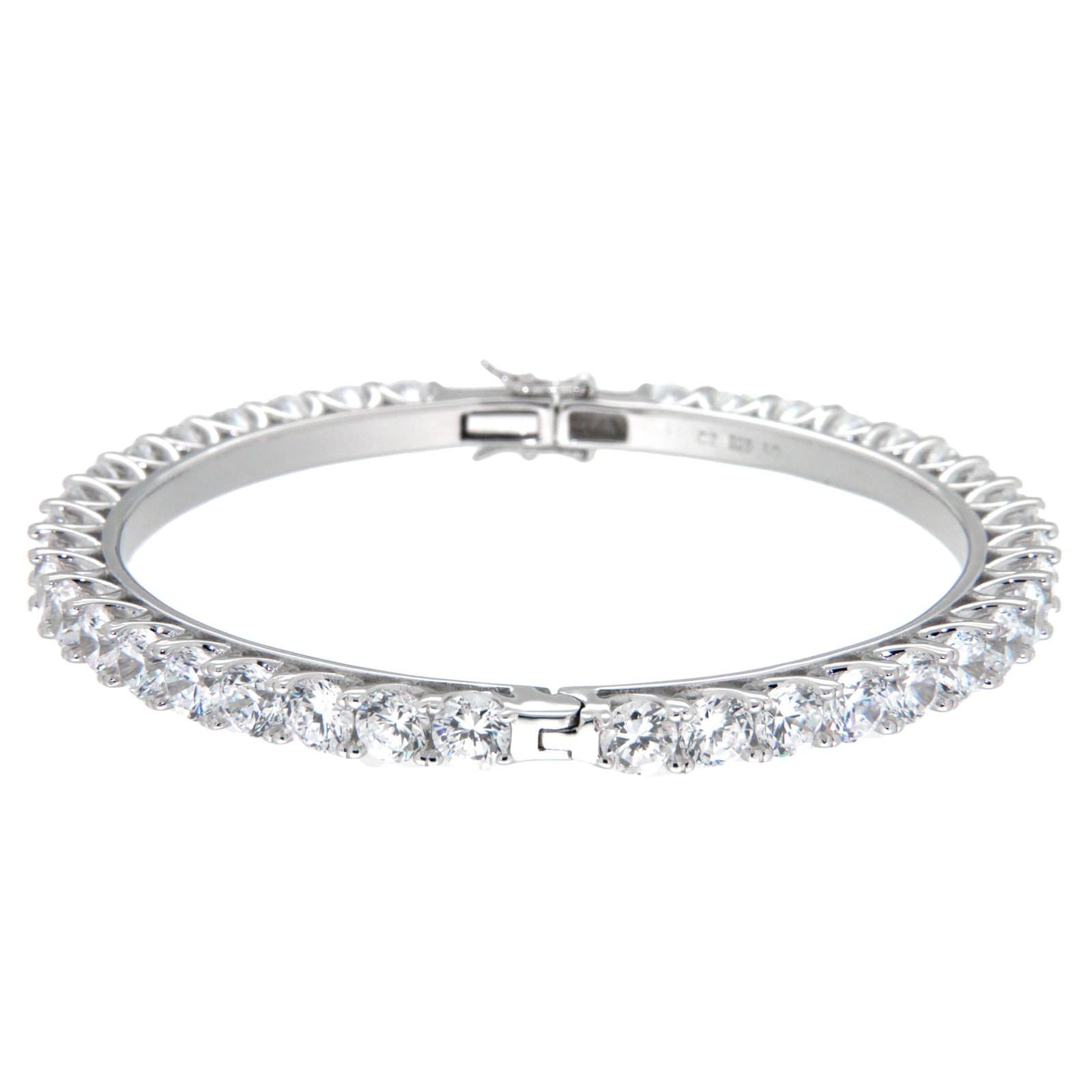 GGL Sterling Silver White Zircon Hinged Bangle