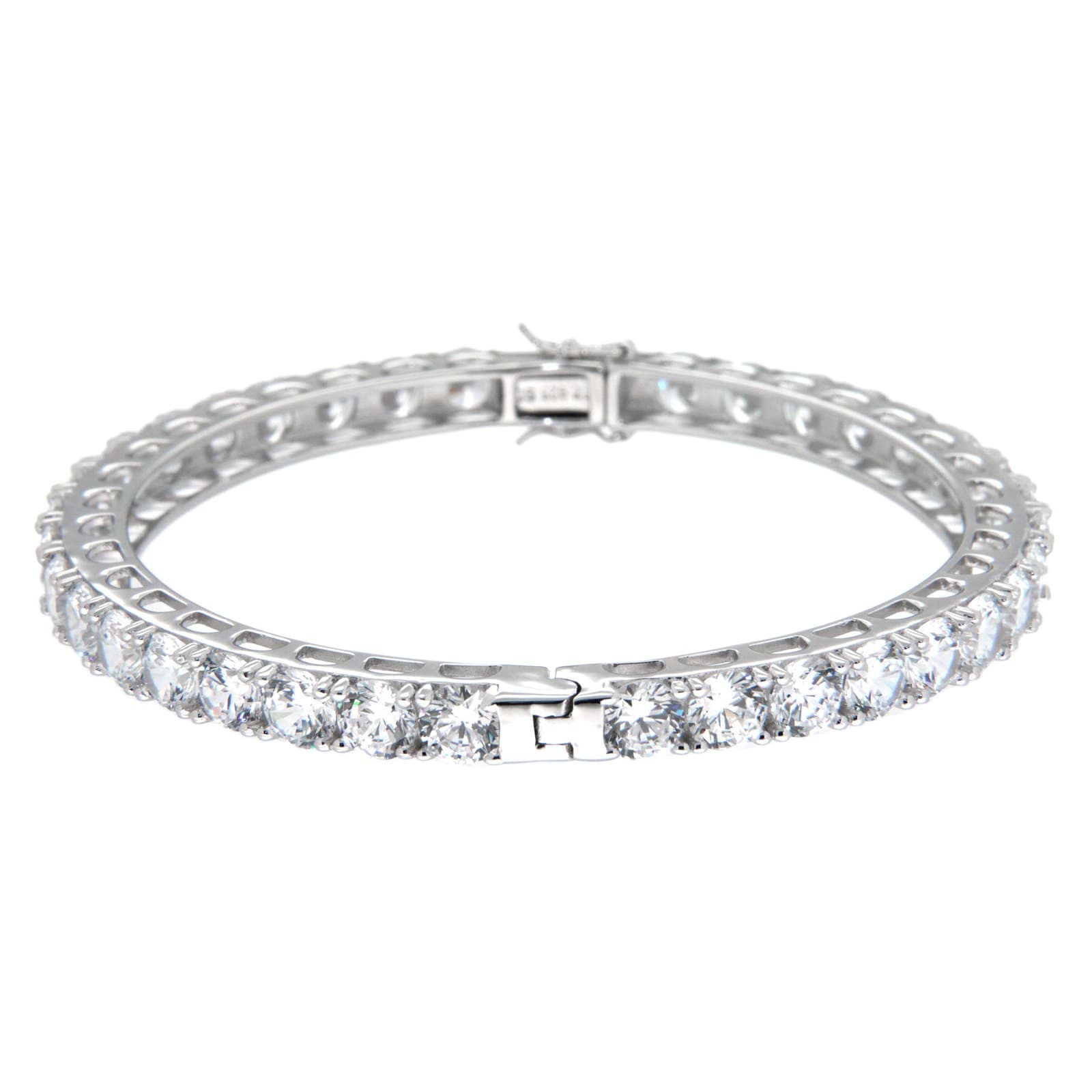 GGL Sterling Silver White Zircon Hinged Bangle
