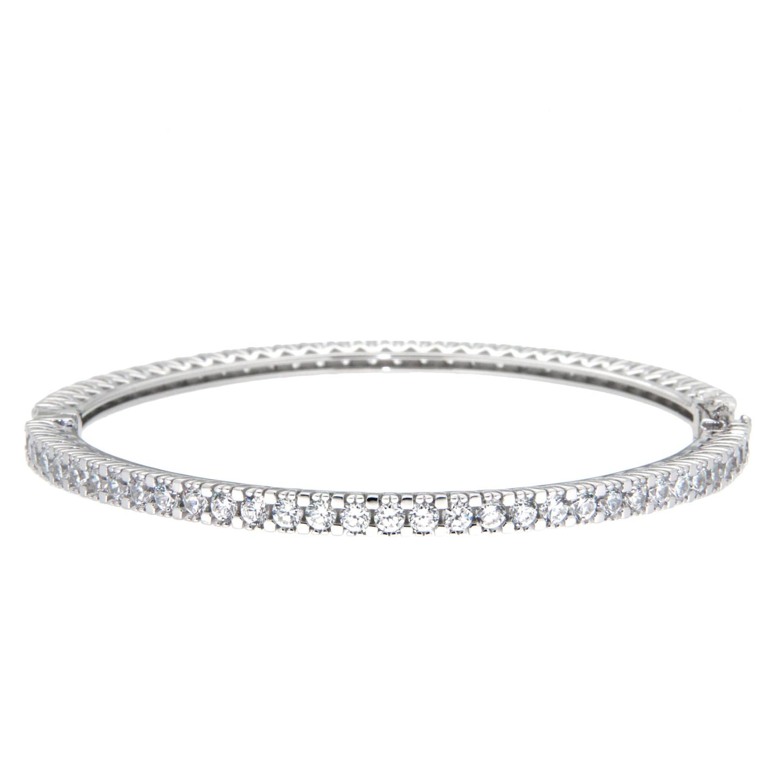 GGL Sterling Silver White Zircon Hinged Bangle