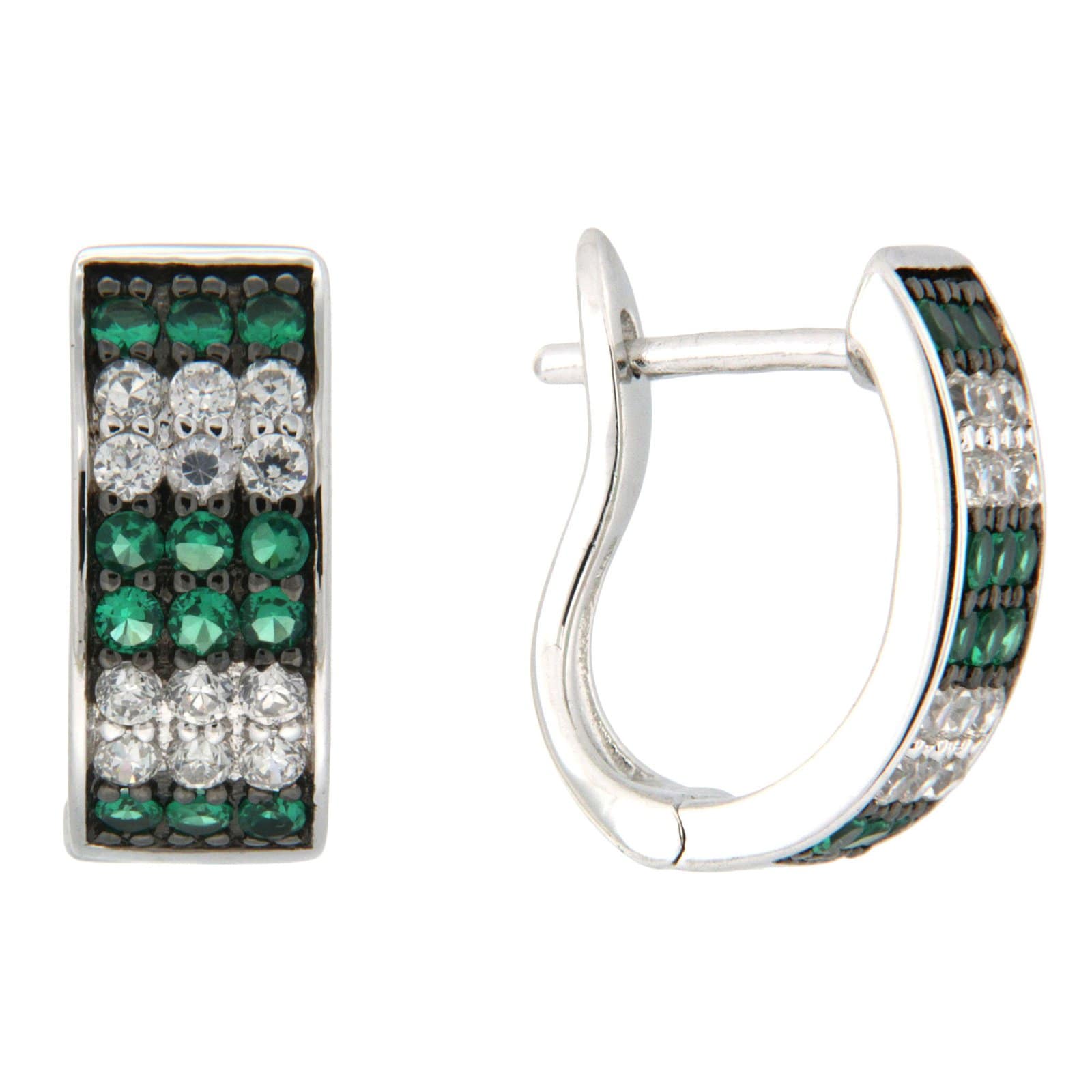 GGL Sterling Silver Green & White Zircon EarRings
