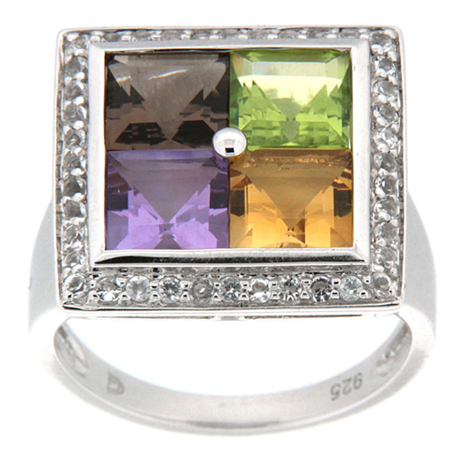 GGL Sterling Silver Multi-gemstone Ring