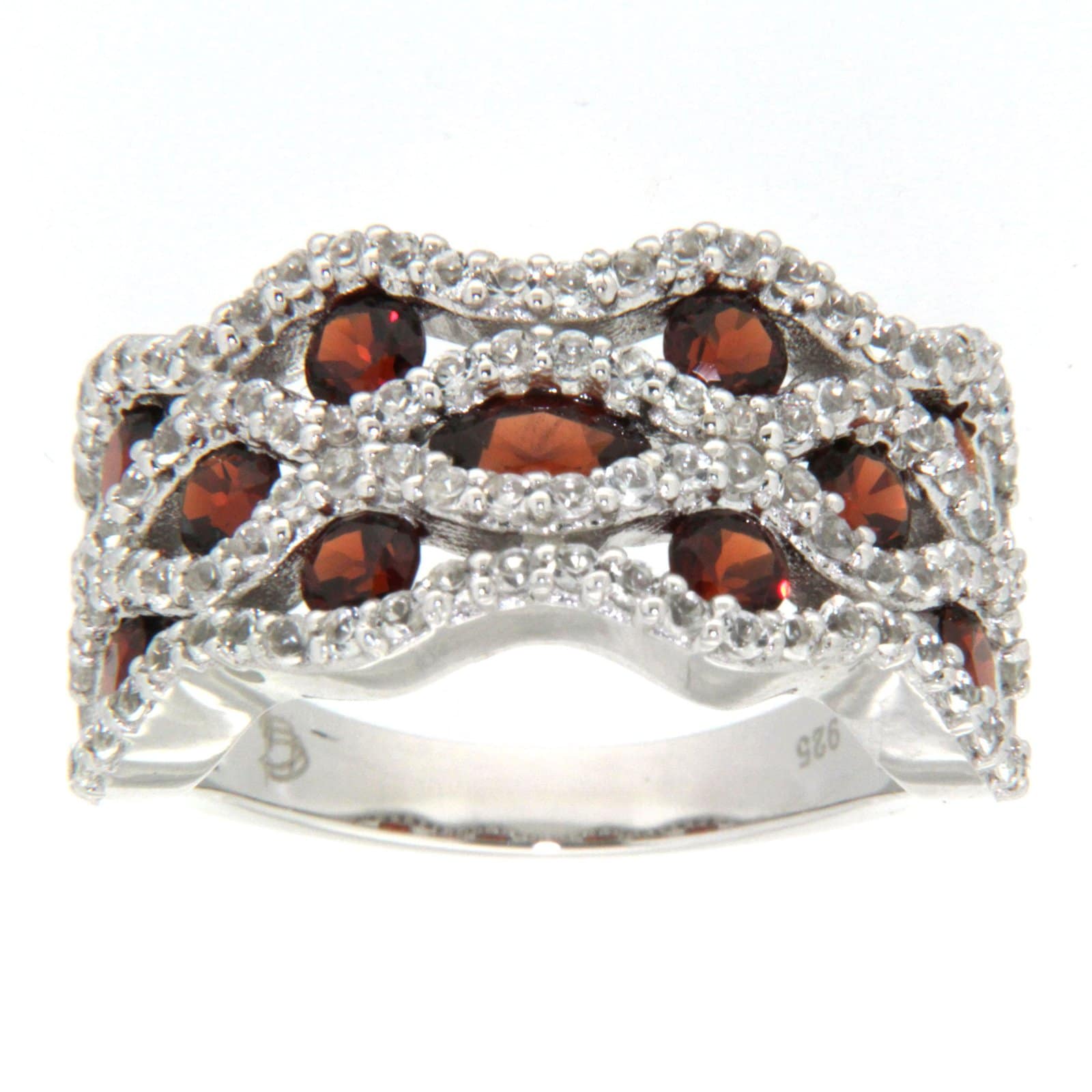 GGL Sterling Silver Garnet and White Topaz Ring