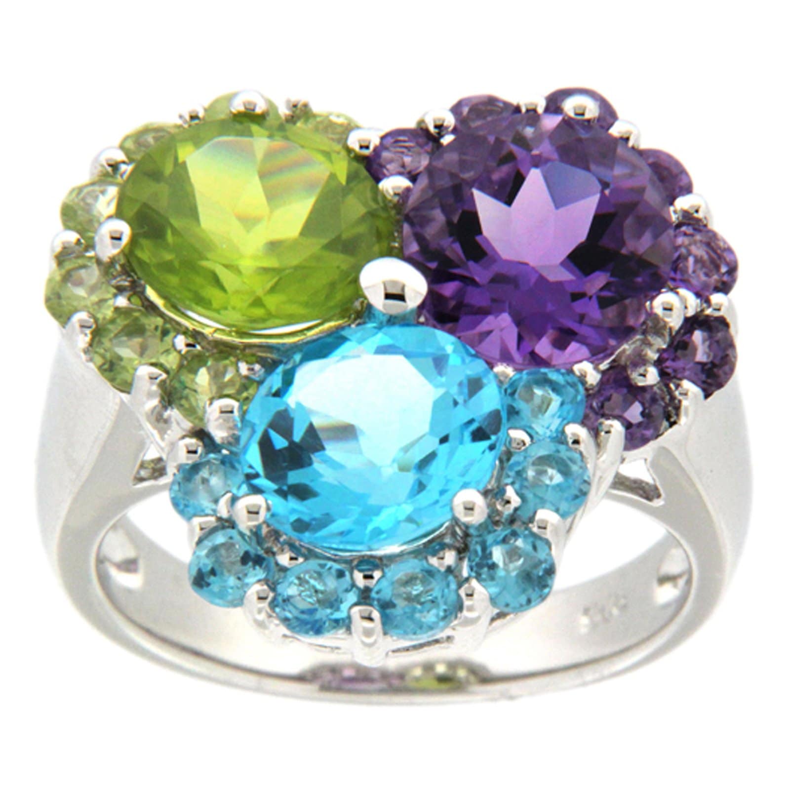 GGL Sterling Silver Multi-gemstone Ring