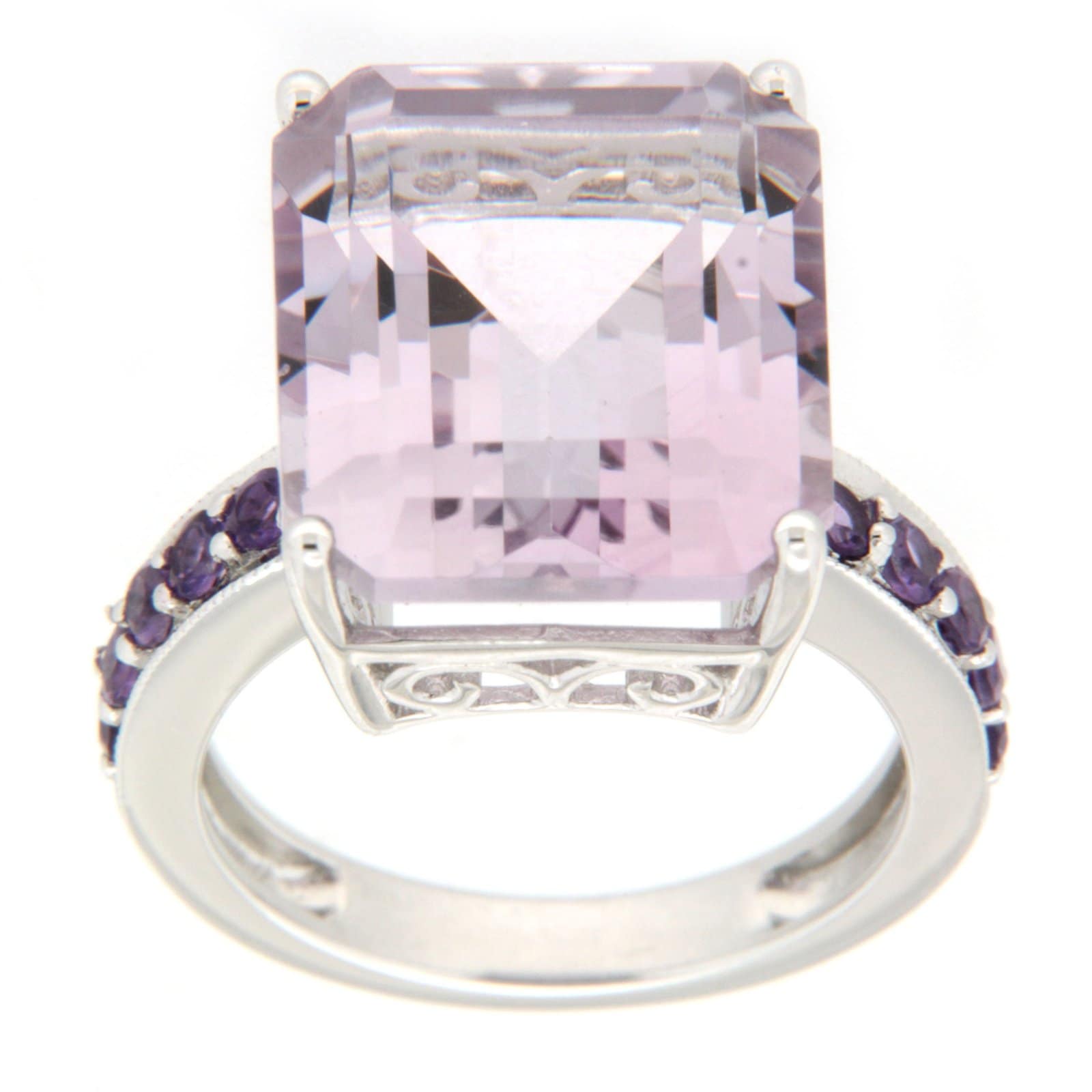 GGL Sterling Silver Rose De France Amethyst Ring