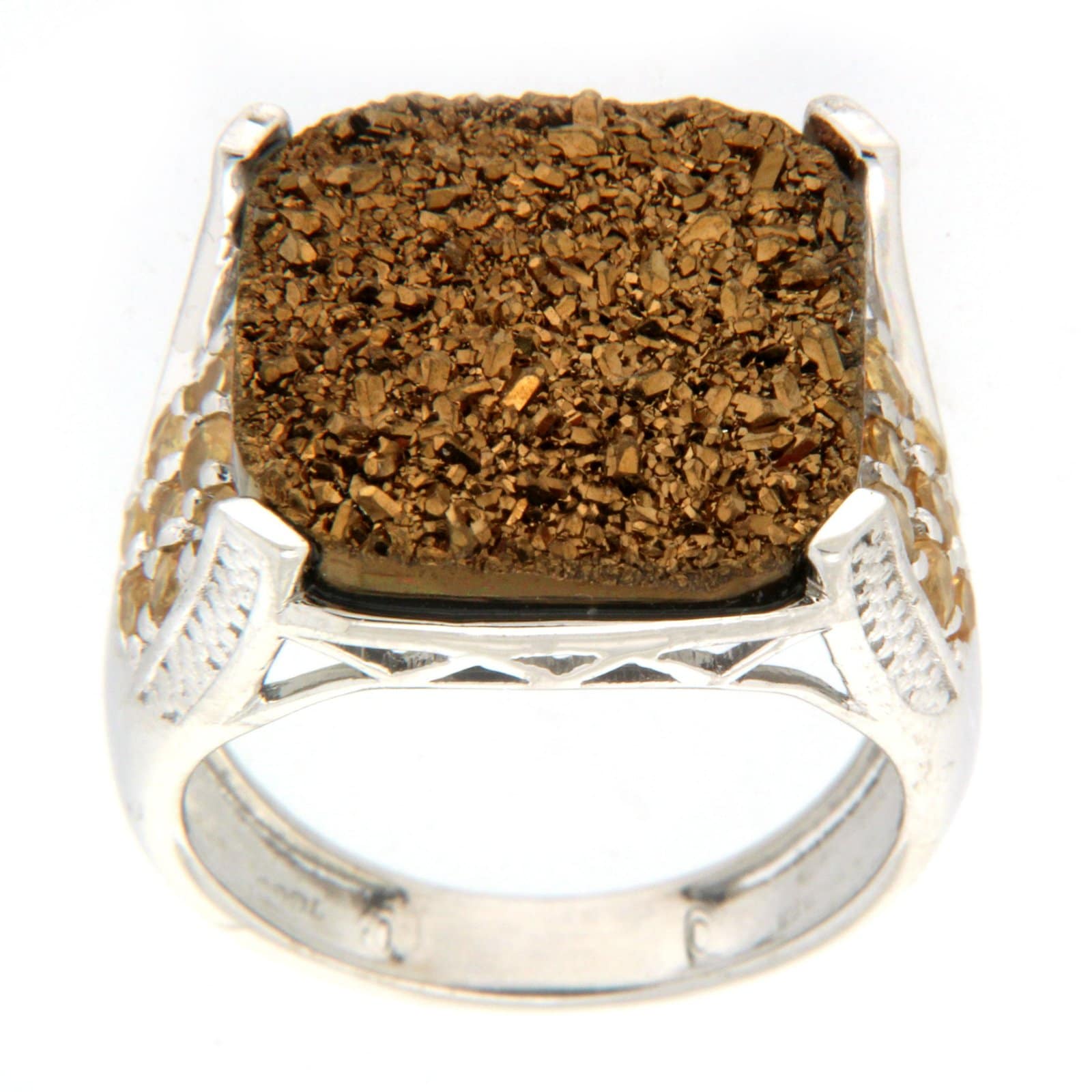 GGL Sterling Silver Golden Drusy Ring
