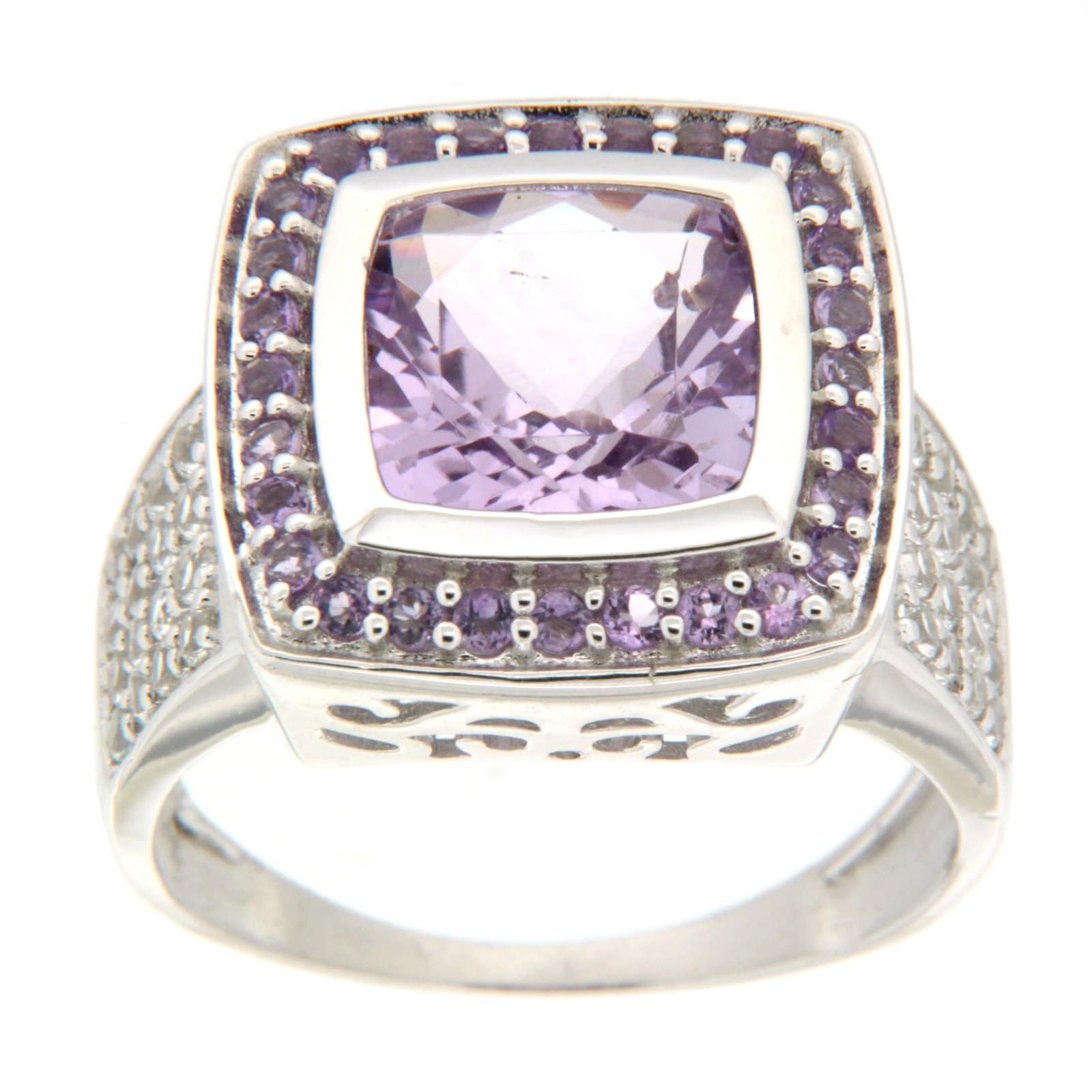 GGL Sterling Silver Rose De France Amethyst Ring
