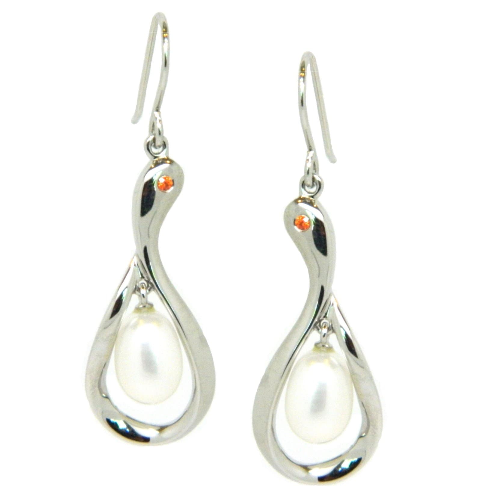 Pearlz Ocean Sterling Silver Freshwater Pearl and Zircon EarRings