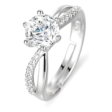 Pearlz Ocean Cubic Zirconia Halo Engagement Ring, Sterling Silver 16K Rhodium plated | 6mm Stackable Rings for Women