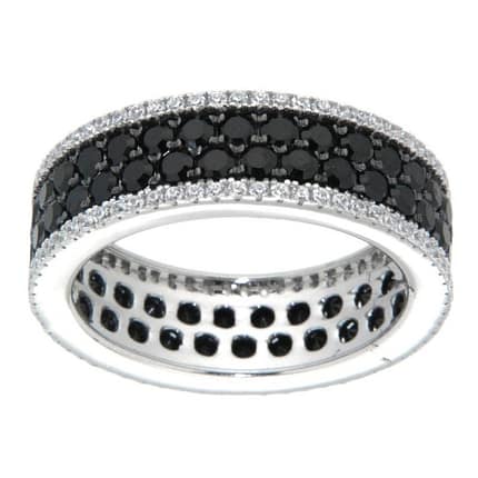 Pearlz Ocean Black & White Cubic Zirconia Band Ring – Round Cut Synthetic Stones in 925 Sterling Silver with Rhodium Finish, Elegant Eternity Style for Women