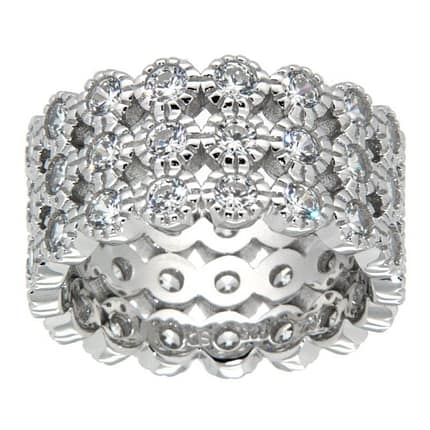 Triple Row Cubic Zirconia Band Ring in Sterling Silver